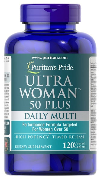 Introducing the Puritan's Pride Ultra Woman 50 Plus 120 tabs, the ultimate daily supplement for women over 50. Packed with essential nutrients and specially formulated to cater to the unique needs of mature women.