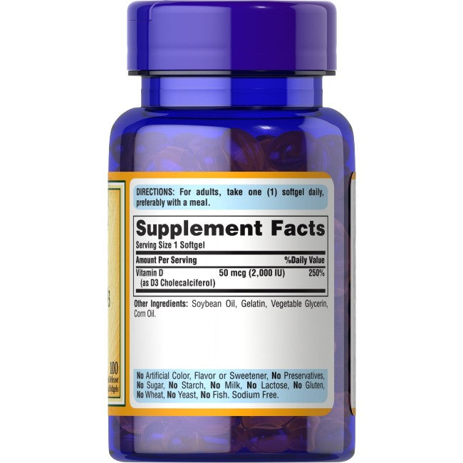 Vitamin D3 2000 IU 100 Rapid Release Liquid Softgels