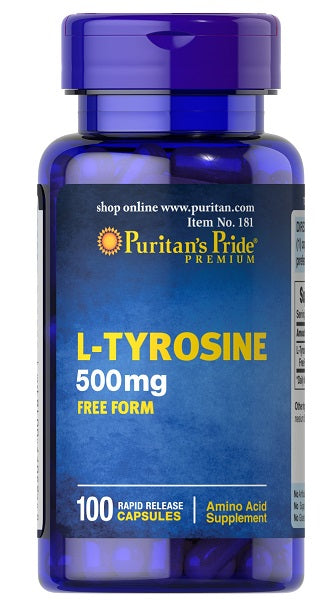L-Tyrosine 500 mg Free form 100 Rapid Release Caps - front 2