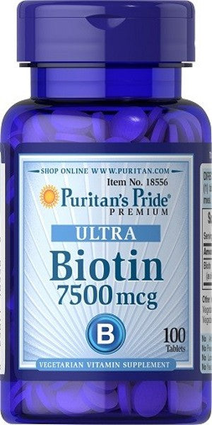 Puritan's Pride Biotin - 7,5 mg: dietary supplement in tablet form.