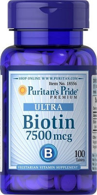 Thumbnail for Puritan's Pride Biotin - 7,5 mg: dietary supplement in tablet form.