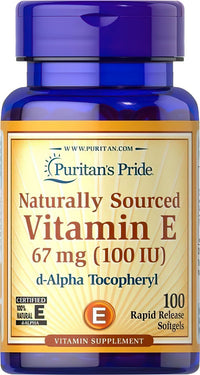Thumbnail for Puritan's Pride Vitamin E 100 IU D-Alpha Tocopherol 100% Naturally 100 Rapid Release Softgels.
