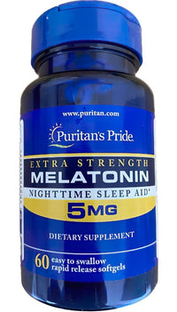 Thumbnail for Puritan's Pride Extra Strength Melatonin 5 mg 60 rapid release softgels.