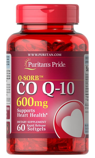 Puritan's Pride Coenzyme Q10 600 mg 60 Rapid Release Softgels Q-SORB™ capsules.