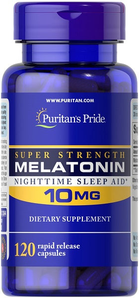 Puritan's Pride Melatonin 10 mg 120 caps, super strength, nighttime sleep.