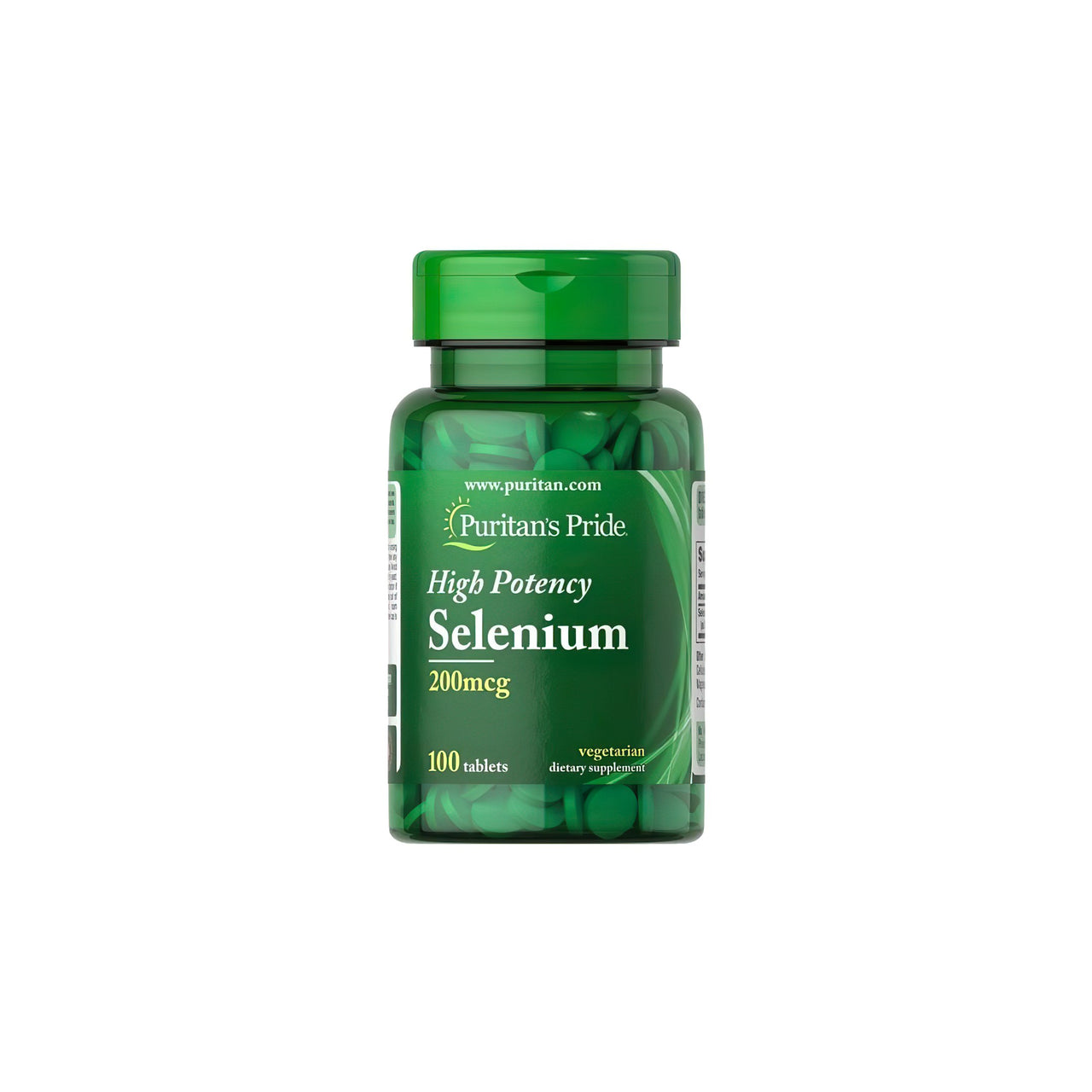 Puritan's Pride Selenium 200 mcg 100 tablets dietary supplement capsules with high purity.