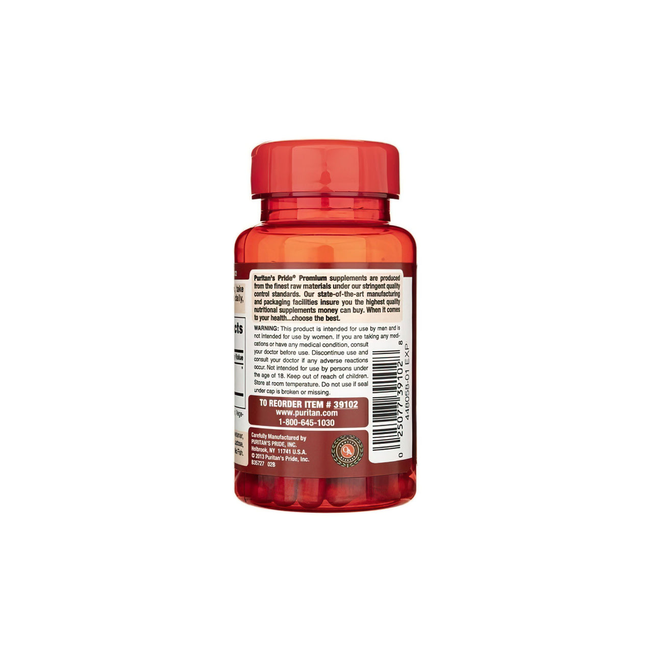 A bottle of Puritan's Pride Maca 500 mg 60 Rapid Release Capsules on a white background.