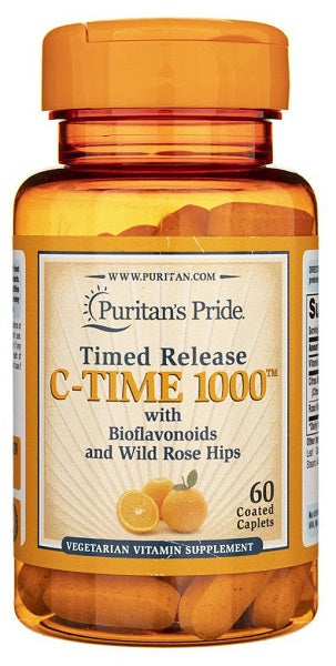 Puritan's Pride Vitamin C-1000 mg with Rose Hips Timed Release 60 Coated Caplets.