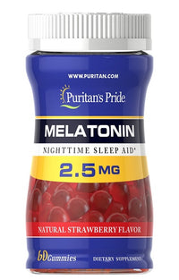 Thumbnail for Puritan's Pride Melatonin 2,5 mg 60 Gummies Strawberry Flavor nighttime sleep aid.