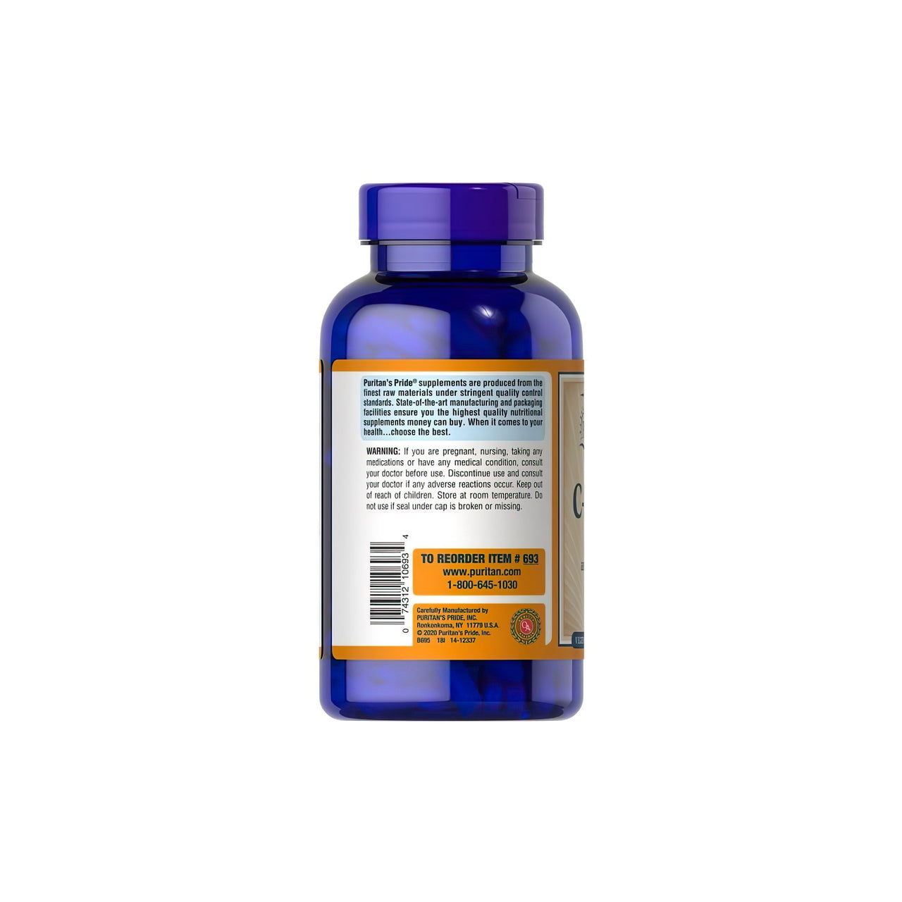 A bottle of Puritan's Pride Vitamin C-1000 mg with Bioflavonoids & Rose Hips 250 Caplets on a white background.