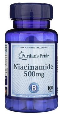 Thumbnail for A bottle of Puritan's Pride Vitamin B-3 Niacinamide 500mg, promoting cardiovascular health and joint function.