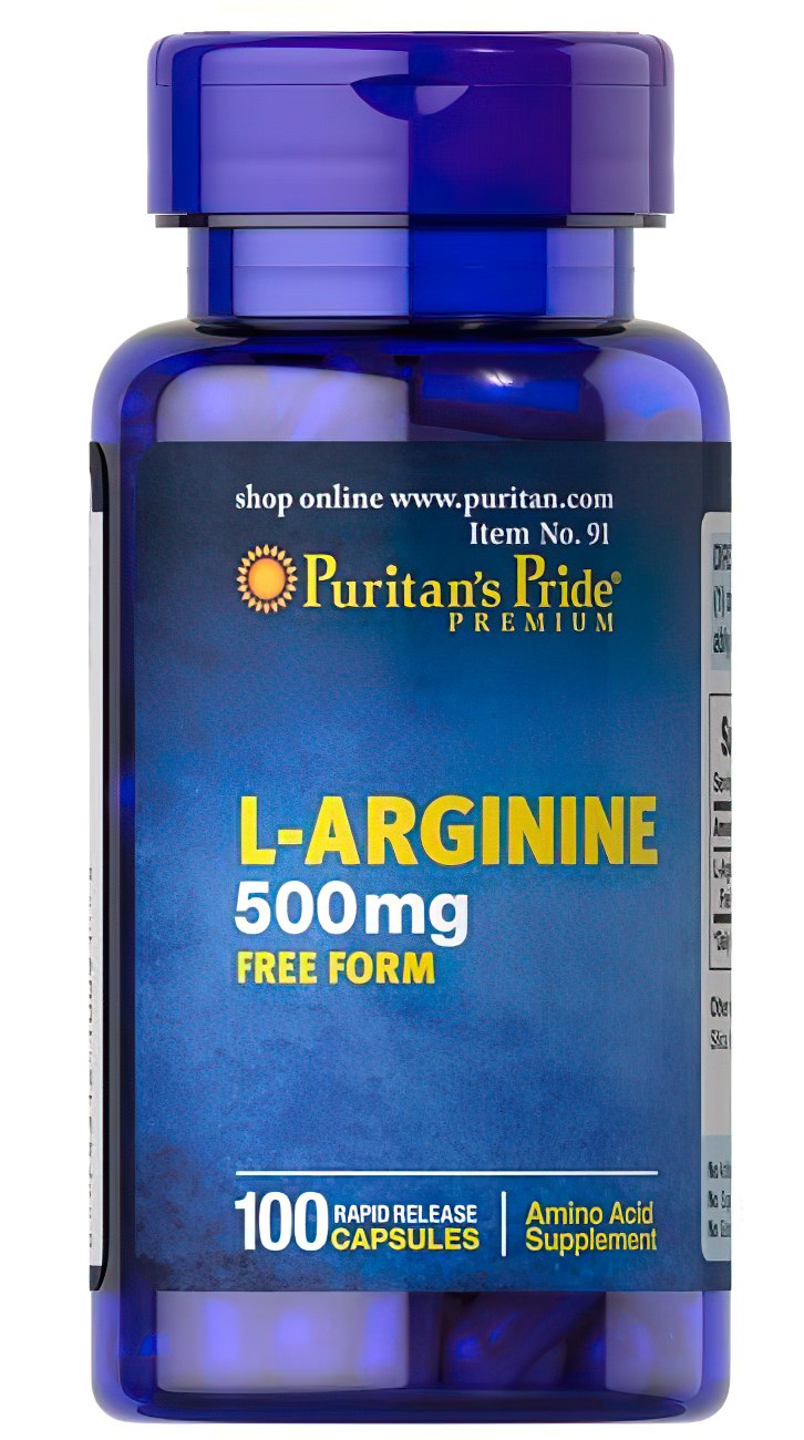 L-arginine 500 mg free form 100 capsules - front 2
