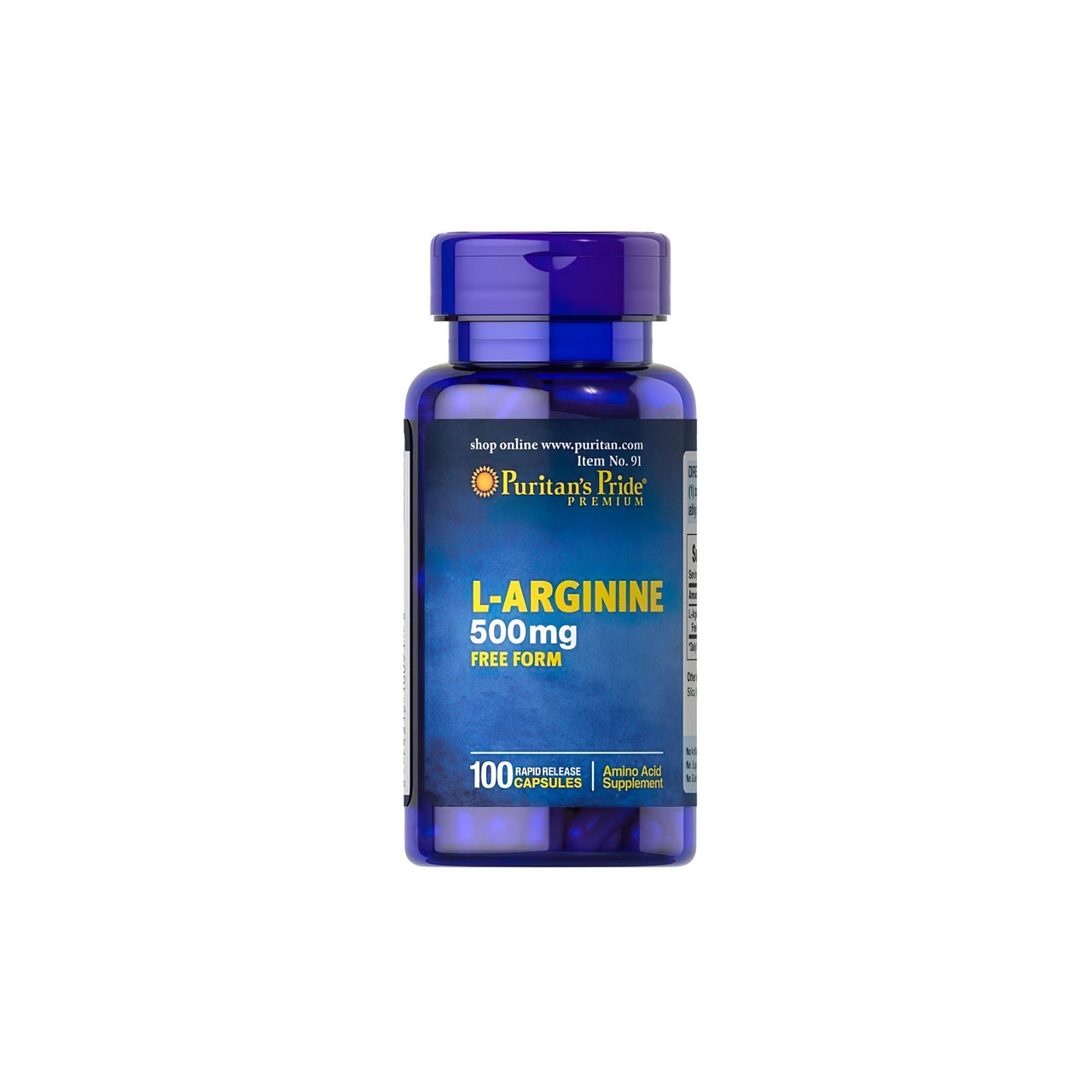 L-arginine 500 mg free form 100 capsules - front