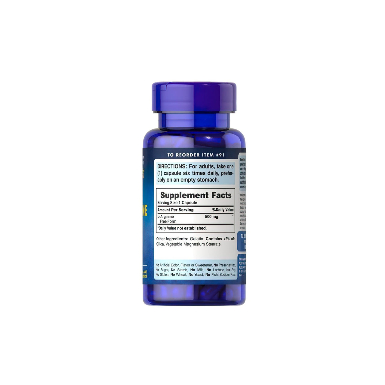 L-arginine 500 mg free form 100 capsules - supplement facts
