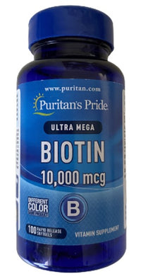 Thumbnail for Puritan's Pride Biotin - 10000 mcg 100 softgels is a nutrient that can boost energy levels and promote healthy hair.