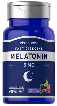 Thumbnail for A bottle of PipingRock Melatonin 5 mg 200 Fast Dissolve Tablets berry flavor.
