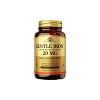 Thumbnail for Solgar Gentle Iron (Iron Bisglycinate) 20 mg comes in a brown bottle with 180 vegetable capsules, offering a non-constipating, vegan-friendly iron supplement.