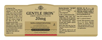 Thumbnail for Label for Solgar Gentle Iron (Iron Bisglycinate) 20 mg, 180 Vegetable Capsules: a gentle, non-constipating iron supplement suitable for vegans, with nutrition facts and usage directions clearly displayed.
