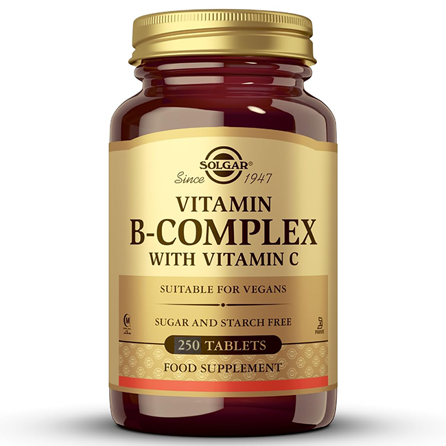 Introducing Solgar's Vitamin B-Complex with Vitamin C, a product expertly crafted to enhance energy metabolism. This vegan-friendly supplement is both sugar-free and starch-free, and includes 250 tablets per bottle.