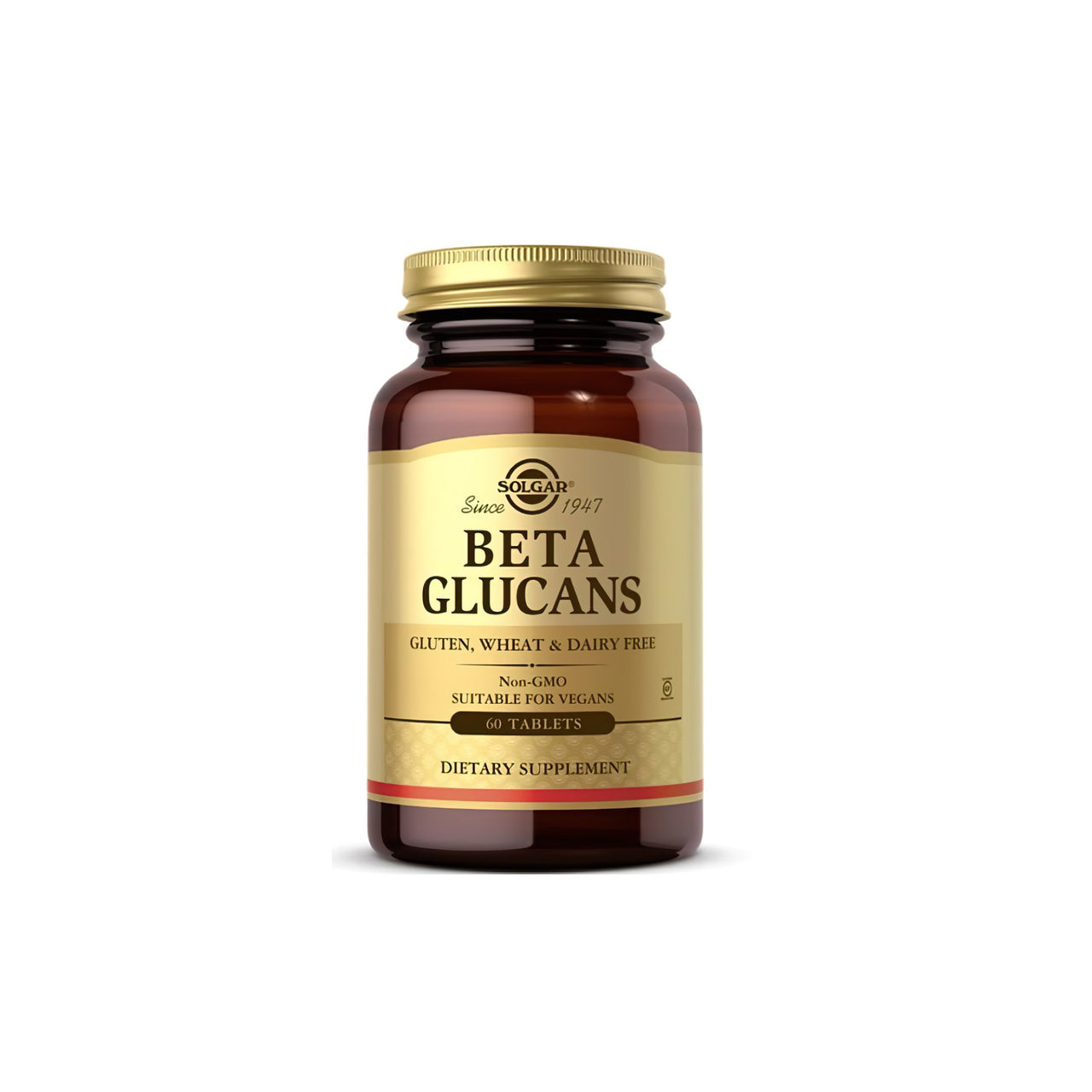 A dietary supplement: Solgar Beta Glucans 60 tablets on a white background.