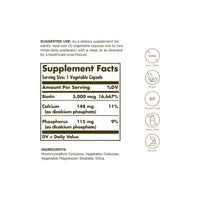 Thumbnail for Biotin 5000 mcg 100 vegetable capsules - supplement facts