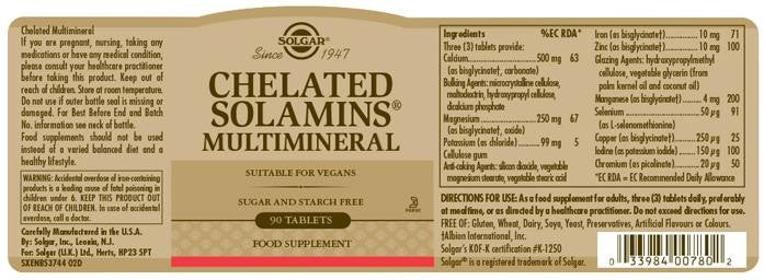 Chelated Solamins Multimineral 90 Tablets