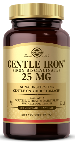 Solgar's Gentle Iron 25 mg 180 vege capsules.