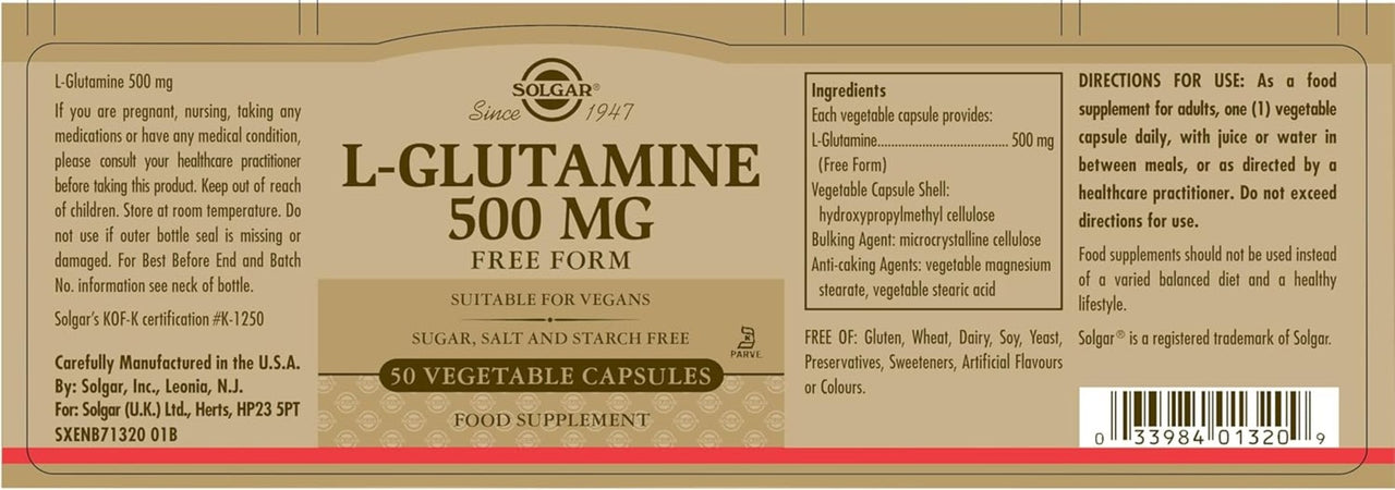 L-Glutamine 500 mg 50 Plantaardige Capsules