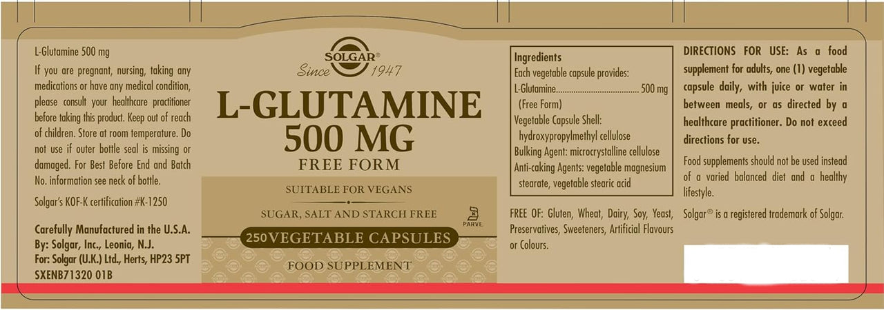 L-Glutamine 500 mg 250 Plantaardige Capsules