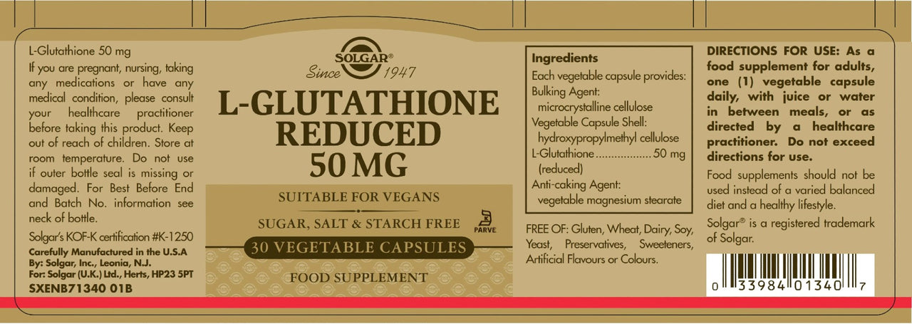 L-Glutatión Reducido 50 mg 30 Cápsulas Vegetales