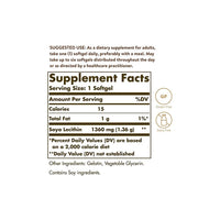 Thumbnail for Soya Lecithin 1360 mg 100 Softgels - supplement facts
