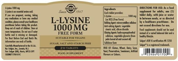 L-Lisina 1000 mg 250 Compresse