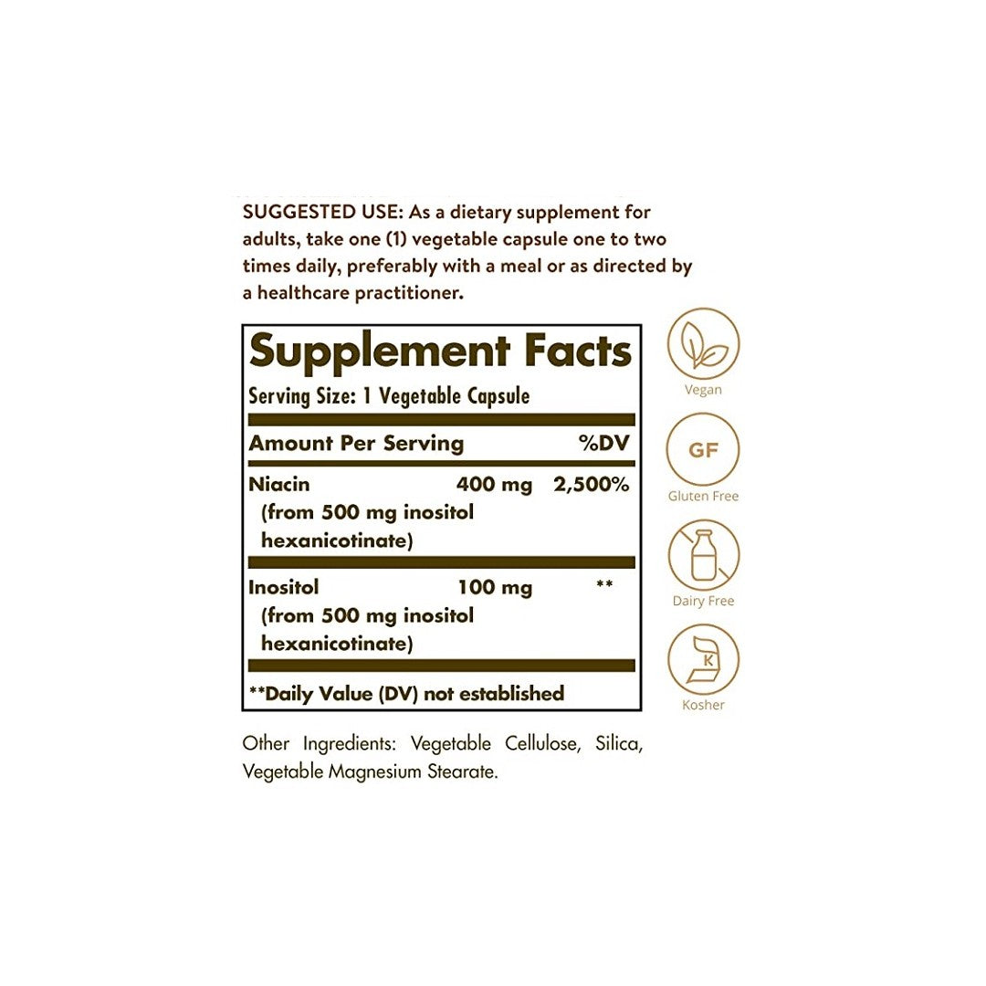 No-Flush Niacin 500 mg Vitamin B3 Vegetable Capsules - supplement facts