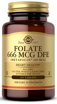 Thumbnail for A bottle of FOLATE 666 MCG DFE (METAFOLIN® 400 MCG) 100 TAB by Solgar.