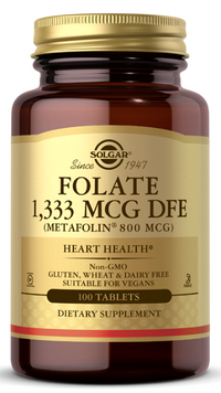 Thumbnail for Solgar Folate 1,333 mcg DFE (Metafolina 800 mcg) 100 tablets defef.