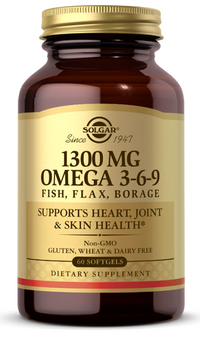 Thumbnail for A bottle of Solgar Omega 3-6-9 60 sgel, rich in essential fatty acids and molecularly distilled.
