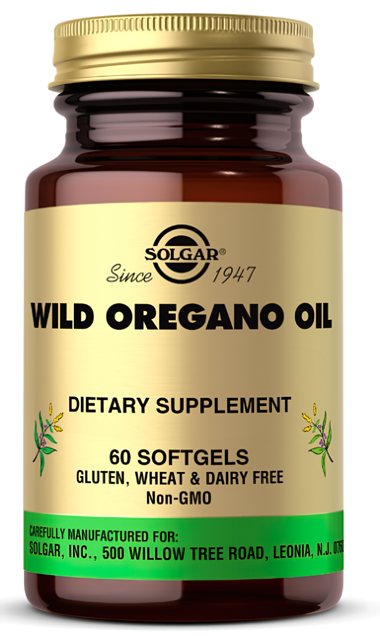 Solgar's Wild Oregano Oil 175 mg 60 Softgels is a natural dietary supplement with antioxidant properties.