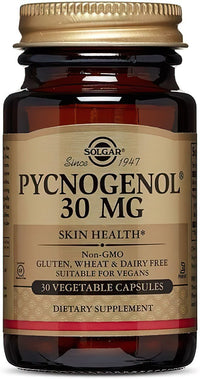 Thumbnail for A bottle of Solgar Pycnogenol 30 mg 30 VCaps, designed to support brain health.