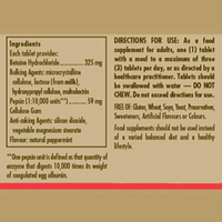 Thumbnail for Solgar Betaine Hydrochloride with Pepsin 100 Tablets label lists digestive support ingredients, usage directions, allergy details, and advises to swallow tablets with water without exceeding 3 daily.