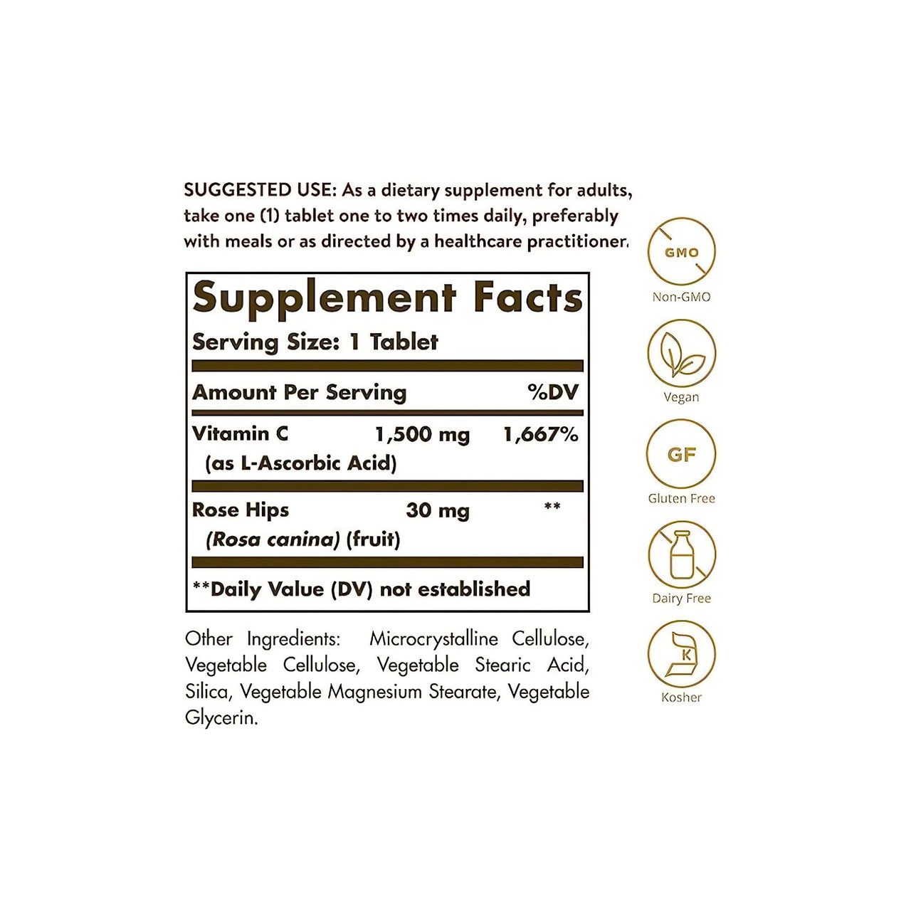 Vitamin C 1500 mg with Rose Hips 90 Tablets - supplement facts