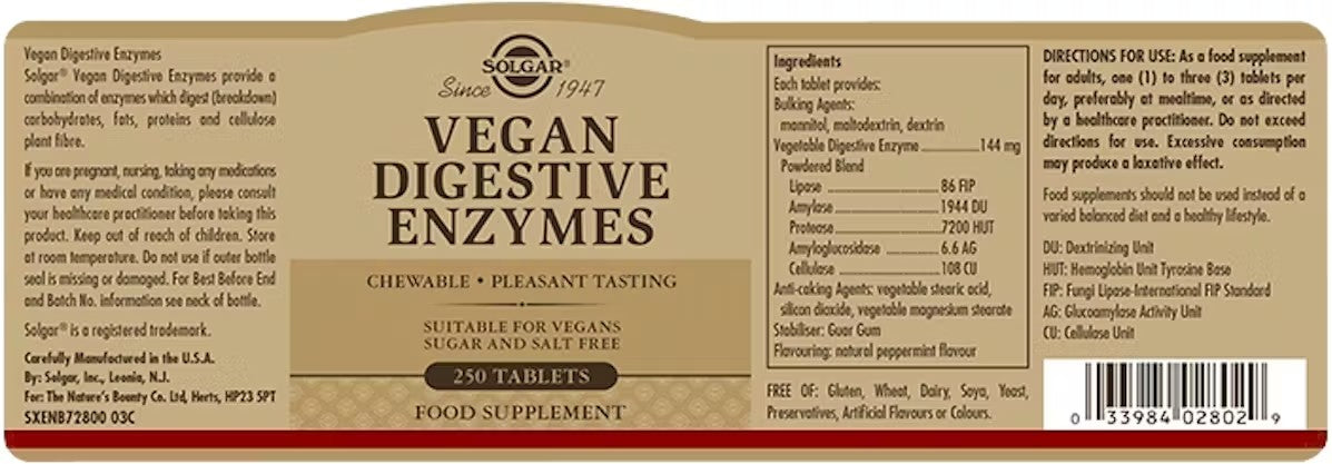 Vegan Digestive Enzymes 250 Tablets