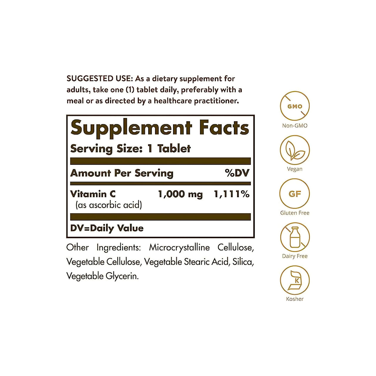 Vitamin C 1000 mg 90 Tablets - supplement facts