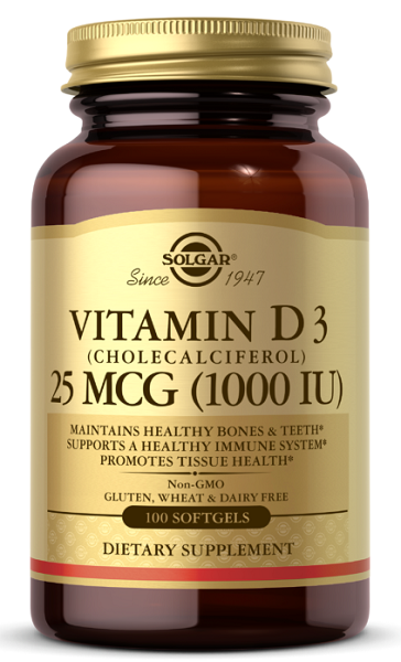 Solgar's Vitamin D3 1000 IU 100 softgel plays a vital role in supporting the immune system and maintaining healthy calcium levels. With 25mg of this essential vitamin, it helps promote overall wellness and optimal bone health.