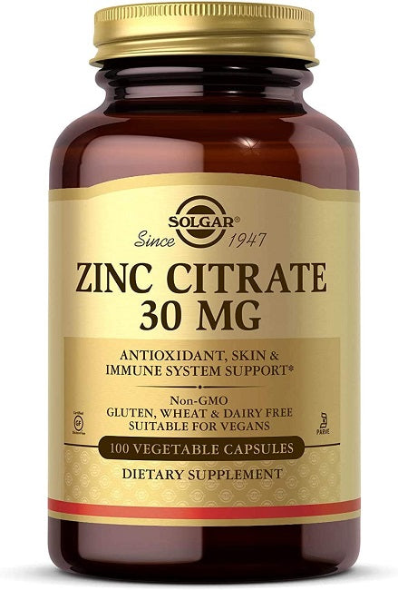 Solgar Zinc Citrate 30 mg 100 Vegetable Capsules - front 2
