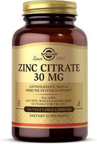 Thumbnail for Solgar Zinc Citrate 30 mg 100 Vegetable Capsules - front 2