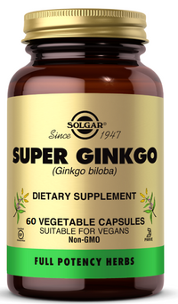 Thumbnail for This dietary supplement, a bottle of Solgar's Super Ginkgo Biloba 60 mg 60 vege capsules, enhances concentration and improves memory.