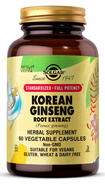 Solgar's SFP Korean Ginseng Root Extract 60 Vegetable Capsules for cardiovascular wellness and immune health.