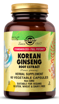 Thumbnail for Solgar's SFP Korean Ginseng Root Extract 60 Vegetable Capsules for cardiovascular wellness and immune health.