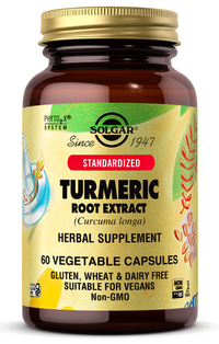 Thumbnail for A bottle of Standardized Turmeric Root Extract 400 mg 60 Vegetable Capsules, known for its health-promoting properties and antioxidant support, by Solgar.