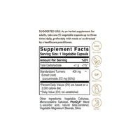 Thumbnail for Standardized Turmeric Root Extract 400 mg 60 Vegetable Capsules - supplement facts